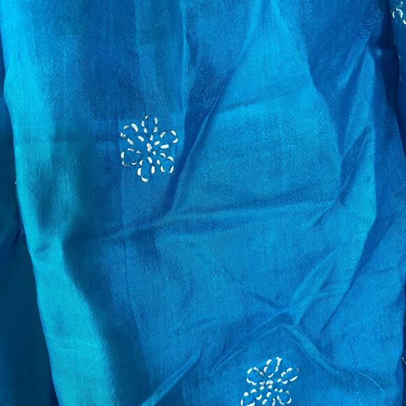 Blue Embroidered Long Sleeve Sz S  Silk Ethnic Top Boho Festival Blouse - Picture 10 of 10